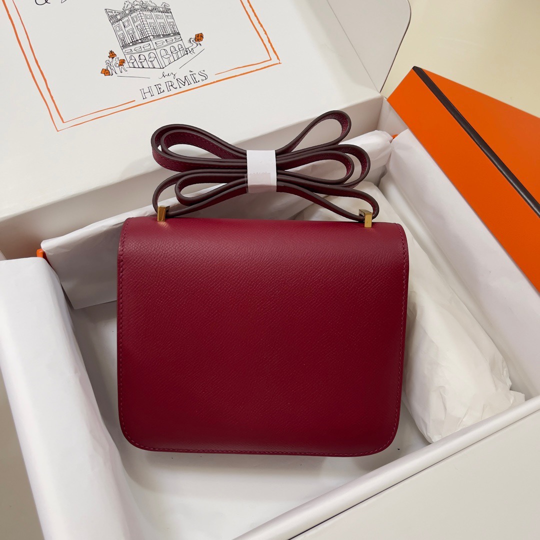 Hermes Constance 18 Mini Shoulder Bag In Burgundy Epsom Leather